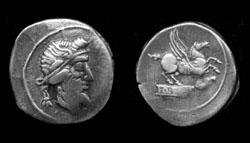 Q. Titius, Denarius, Pegasus Leaping Reverse, Scarce!